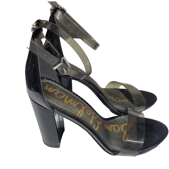 Sam Edelman Yaro Strappy High Heel Sandals Women's 7.5 Black Patent Open Toe‎ - Picture 1 of 5